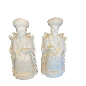 Vintage 1940s / 50s  Chinese Emperor Empress 9.5" Carved Resin Figures Statues